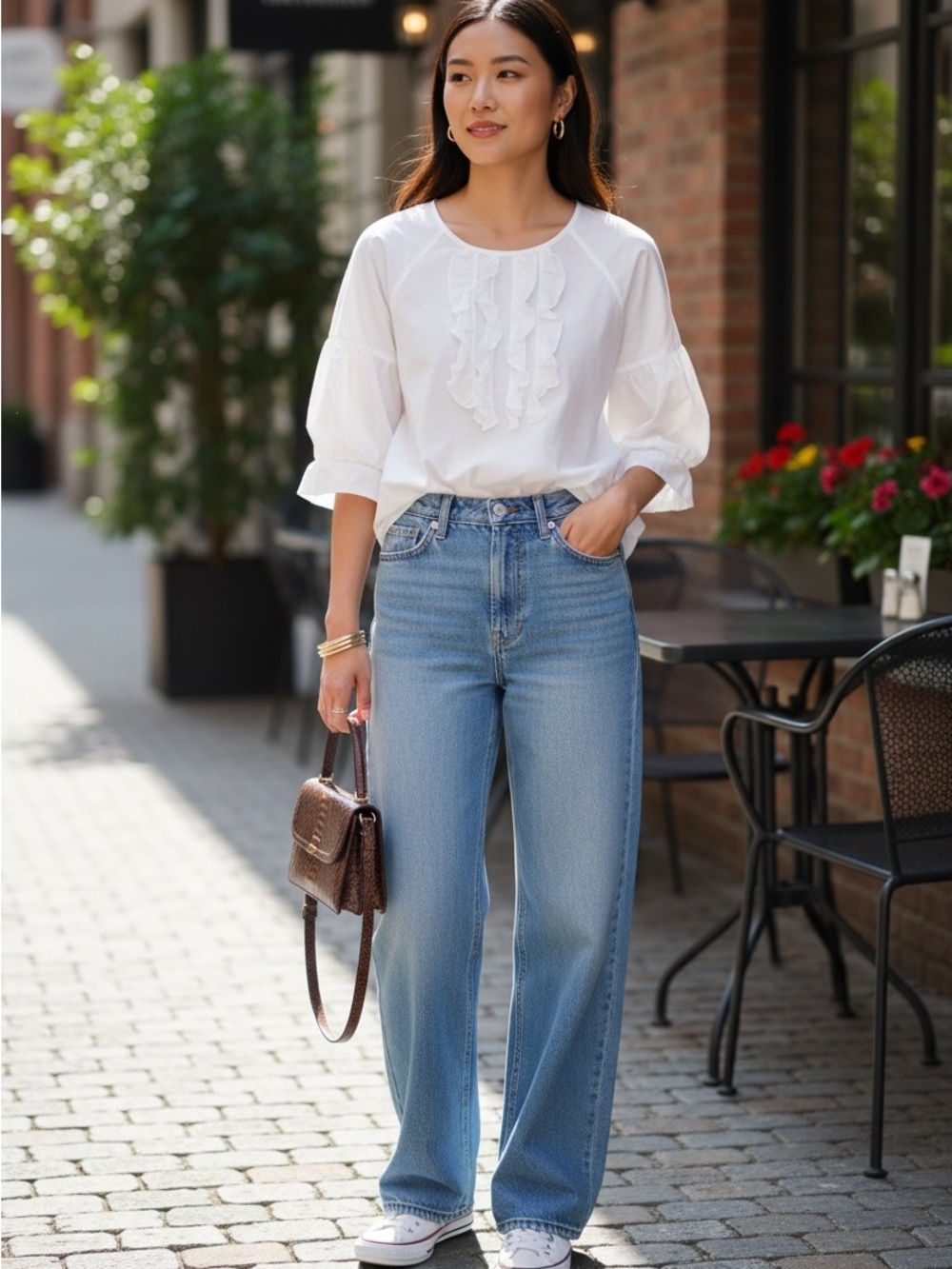 NWT Gap Vintage Silk Cotton Crisp White Statement Ruffle Cropped Sleeve Blouse